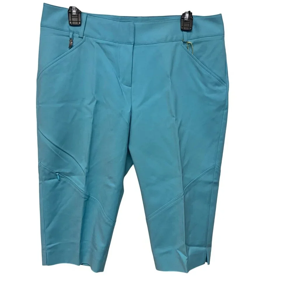 Sport Haley Turquoise Womens Golf Capris With Zip Pockets & Elastic Waistband 10